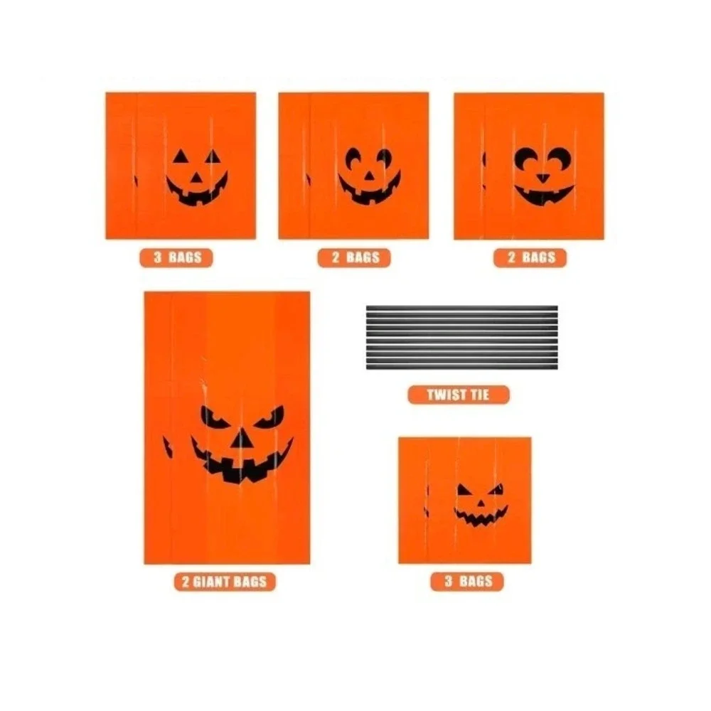 12Pcs Halloween Pumpkin Lawn Bags Decorations Leaf Bags 5 Designs